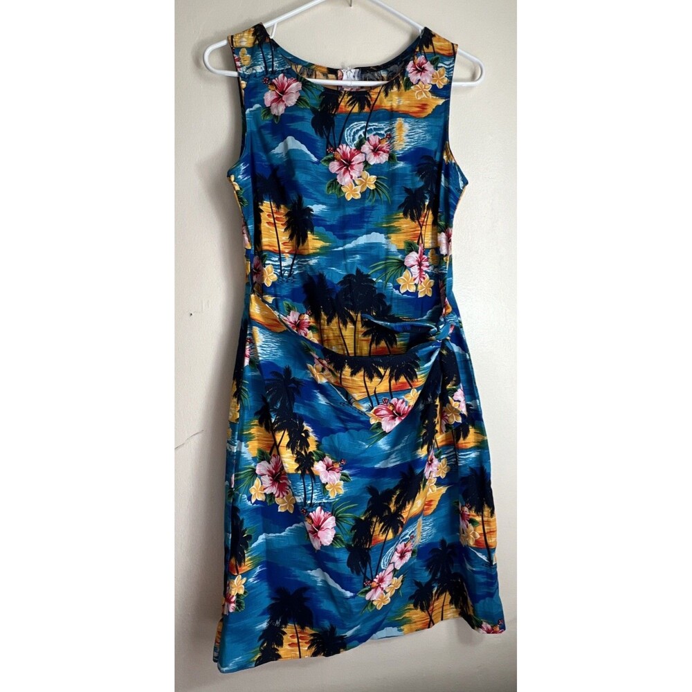 Pacific‎ Legend Sleeveless Faux Wrap Above Knee Dress Women's Sz M Blue Tropical
